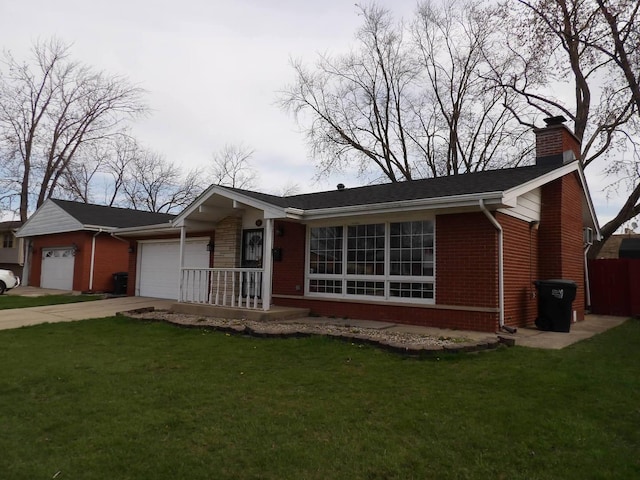 16315 Kenwood Ave, South Holland, IL 60473 - ranch-style house featuring a front lawn, a chimney, an attached garage, and brick siding
