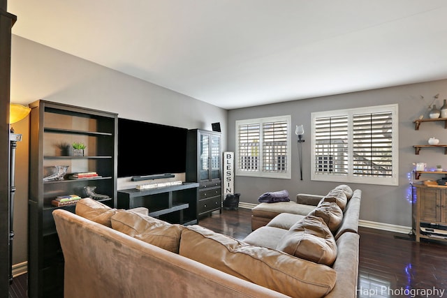 living room featuring baseboards and wood finished floors