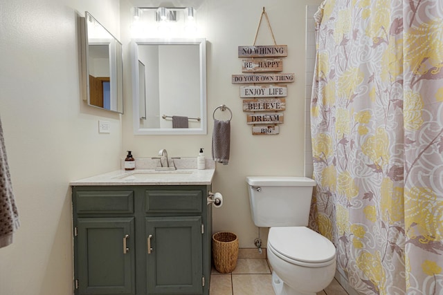 full bath with tile patterned flooring, toilet, and vanity
