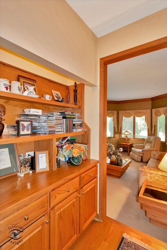 living area with light wood-style floors