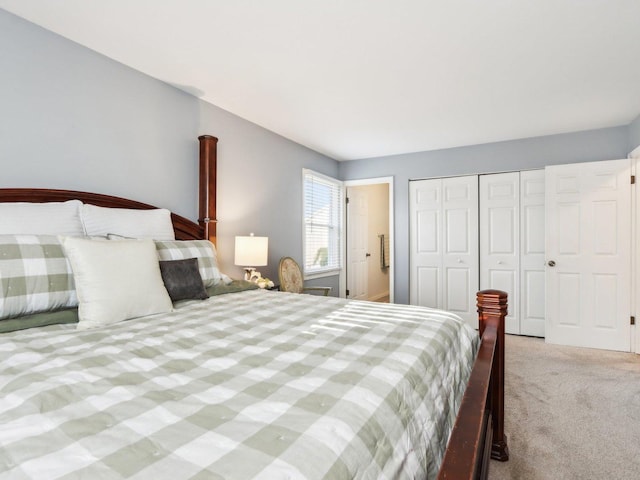 bedroom with carpet and a closet