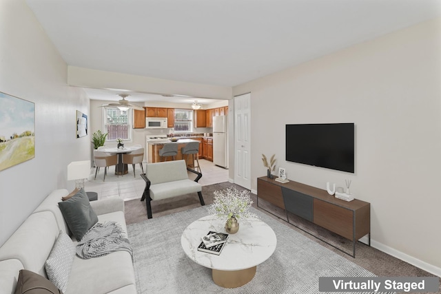 2336 Union St Unit 3, Blue Island, IL 60406 - living area with a ceiling fan, light carpet, and baseboards