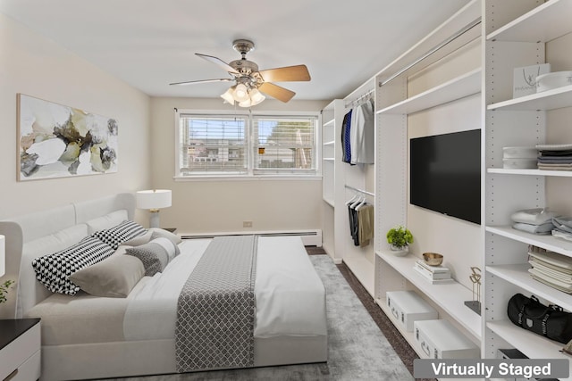2336 Union St Unit 3, Blue Island, IL 60406 - bedroom featuring a baseboard heating unit, a ceiling fan, and carpet floors