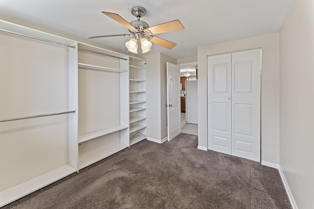 2336 Union St Unit 3, Blue Island, IL 60406 - interior space featuring carpet flooring, ceiling fan, freestanding refrigerator, baseboards, and multiple closets