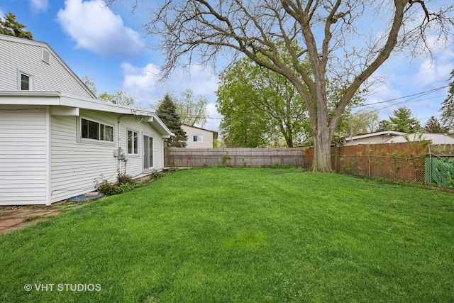 view of yard featuring a fenced backyard