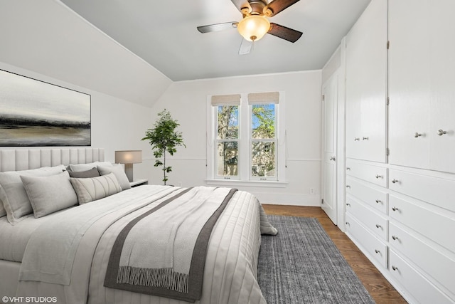 209 W Lake St, Barrington, IL 60010 - bedroom with lofted ceiling, dark wood-style floors, baseboards, and ceiling fan