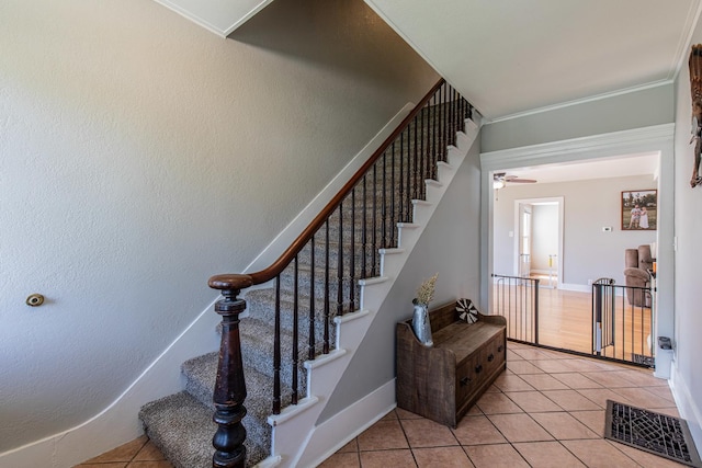 112 E Peru St, Princeton, IL 61356 - stairway featuring tile patterned floors and a ceiling fan