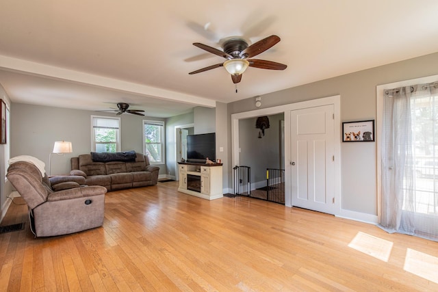 112 E Peru St, Princeton, IL 61356 - living room featuring a ceiling fan and light wood-type flooring