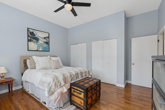 625 W Patterson Ave Unit 3E, Chicago, IL 60613 - bedroom with wood finished floors, two closets, baseboards, and a ceiling fan