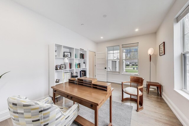 interior space featuring baseboards, a healthy amount of sunlight, and light wood-style flooring