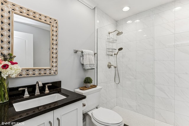 1181 Furlong Dr, Libertyville, IL 60048 - full bathroom with recessed lighting, a tile shower, toilet, and vanity