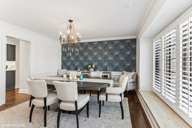 1181 Furlong Dr, Libertyville, IL 60048 - dining space featuring wallpapered walls, wood finished floors, an inviting chandelier, and plenty of natural light