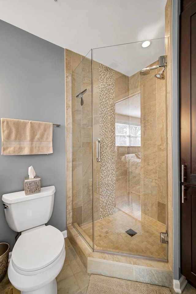 2005 Brentwood Ln, Wheaton, IL 60189 - bathroom with a stall shower, baseboards, recessed lighting, and toilet