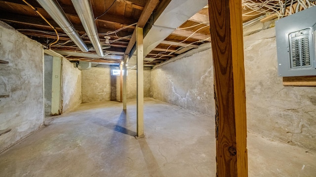 unfinished below grade area featuring electric panel
