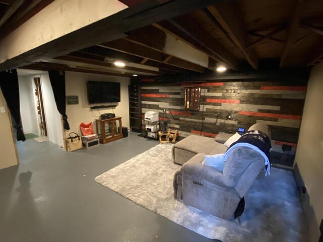 living room with concrete flooring