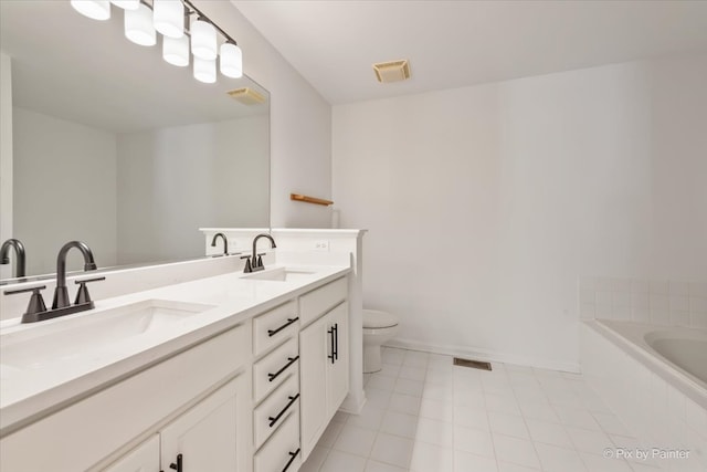9531 Lenox Ln, Lakewood, IL 60014 - full bathroom with toilet, double vanity, tile patterned flooring, baseboards, and a bath