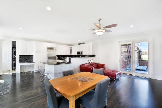 22328 N Prairie Ct, Kildeer, IL 60047 - dining space with a ceiling fan, dark wood-type flooring, and recessed lighting