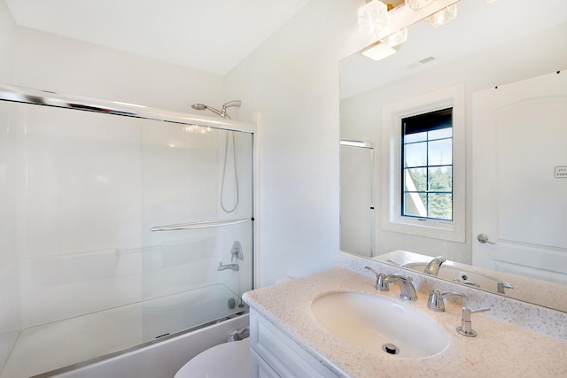 22328 N Prairie Ct, Kildeer, IL 60047 - bathroom featuring vanity, toilet, and bath / shower combo with glass door