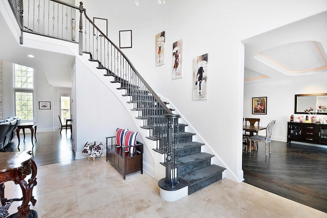 22328 N Prairie Ct, Kildeer, IL 60047 - stairs featuring a towering ceiling and baseboards