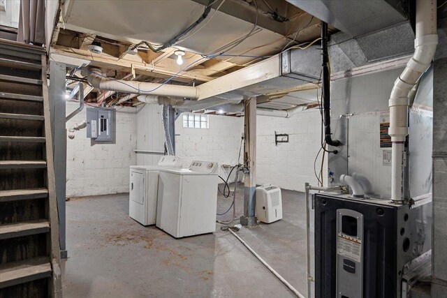 1980 W Forest Ave, Decatur, IL 62522 - basement featuring washing machine and clothes dryer, heating unit, and electric panel