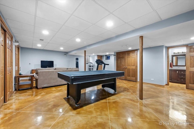 game room featuring visible vents