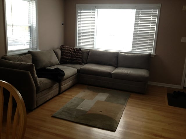 living area with baseboards and light wood-style floors