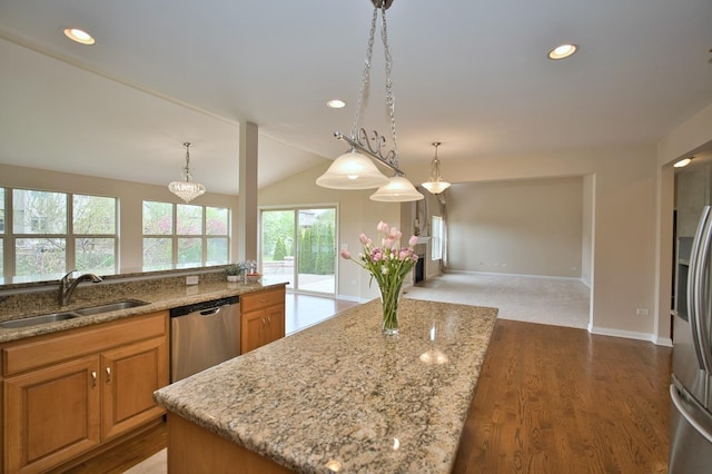 1866 Snead St, Bolingbrook, IL 60490 - kitchen with a sink, appliances with stainless steel finishes, plenty of natural light, and light stone counters