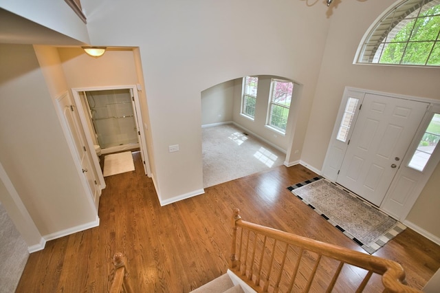 1866 Snead St, Bolingbrook, IL 60490 - foyer entrance with wood finished floors, arched walkways, baseboards, and a high ceiling