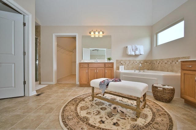 1866 Snead St, Bolingbrook, IL 60490 - bathroom featuring tile patterned flooring, vanity, a shower stall, visible vents, and a garden tub