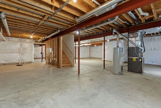 1866 Snead St, Bolingbrook, IL 60490 - unfinished below grade area featuring water heater, heating unit, and stairway