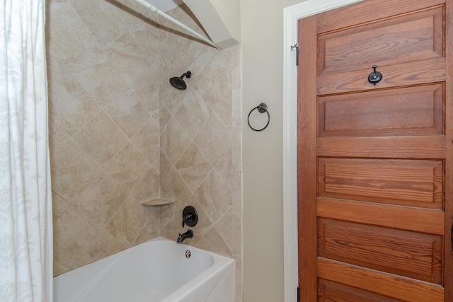 full bathroom with shower / tub combo with curtain