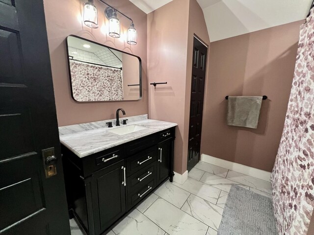 209 S Chestnut St, Pesotum, IL 61863 - bathroom featuring vanity, marble finish floor, and baseboards