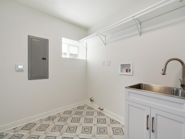 2206 W 107th Pl, Chicago, IL 60643 - washroom featuring cabinet space, a sink, hookup for a washing machine, baseboards, and electric panel