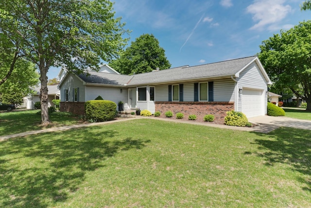 608 Cheshire Dr, Bloomington, IL 61704 - ranch-style home featuring brick siding, an attached garage, concrete driveway, and a front yard