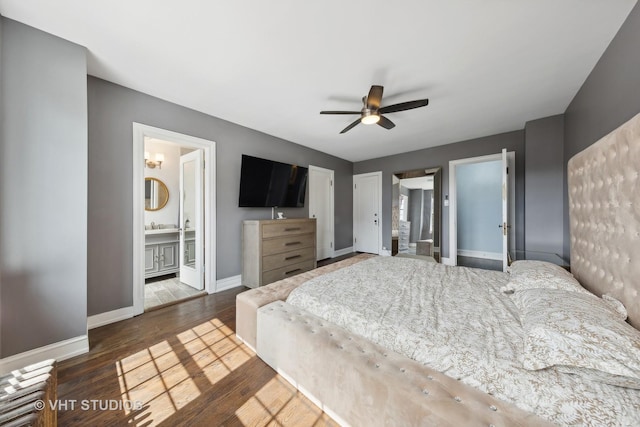 6901 S Oglesby Ave Unit 3A, Chicago, IL 60649 - bedroom featuring baseboards, wood finished floors, ceiling fan, and ensuite bath