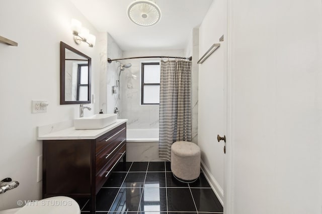 6901 S Oglesby Ave Unit 3A, Chicago, IL 60649 - bathroom featuring toilet, tile patterned floors, shower / bath combination with curtain, and vanity