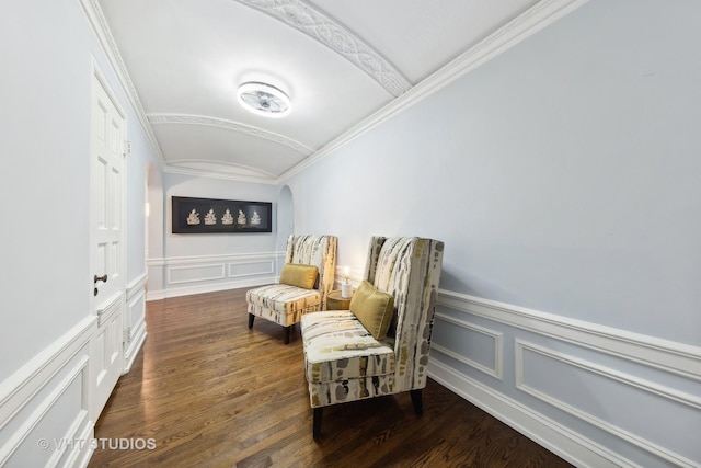6901 S Oglesby Ave Unit 3A, Chicago, IL 60649 - sitting room with a decorative wall, a wainscoted wall, vaulted ceiling, and wood finished floors