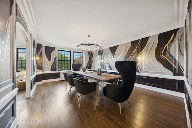 6901 S Oglesby Ave Unit 3A, Chicago, IL 60649 - dining space featuring crown molding, a notable chandelier, and wood finished floors