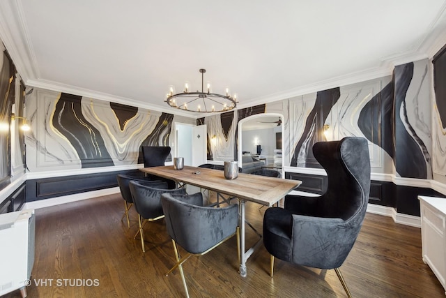 6901 S Oglesby Ave Unit 3A, Chicago, IL 60649 - dining space with crown molding, arched walkways, wood finished floors, and a chandelier