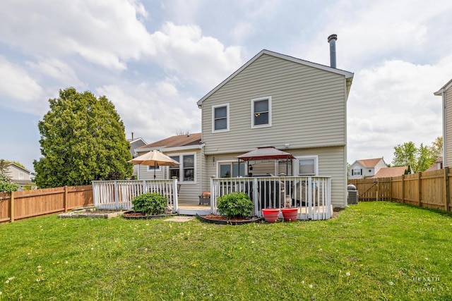 208 Sprucewood Ct, Round Lake Beach, IL 60073 - rear view of house featuring a gazebo, a wooden deck, and cooling unit