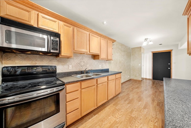 5721 Circle Dr Unit 304, Oak Lawn, IL 60453 - kitchen with light brown cabinets, appliances with stainless steel finishes, light wood finished floors, and a sink