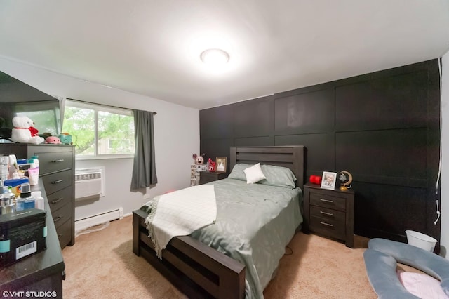 2508 Algonquin Rd Unit 3, Rolling Meadows, IL 60008 - bedroom featuring baseboard heating, light carpet, and a wall mounted AC