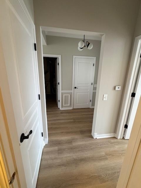 11246 Bellflower Ln, Huntley, IL 60142 - corridor featuring a notable chandelier and light wood-style flooring