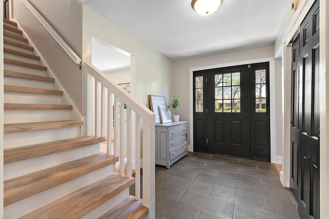 506 Aberdeen Rd, Frankfort, IL 60423 - foyer entrance with stairway, stone tile floors, and baseboards