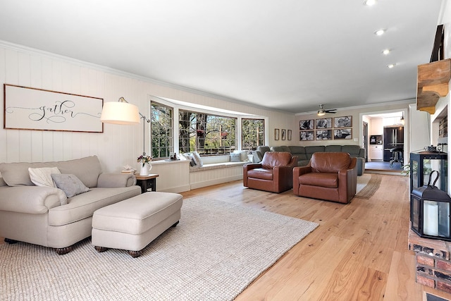 506 Aberdeen Rd, Frankfort, IL 60423 - living area with ornamental molding, light wood-type flooring, and a ceiling fan