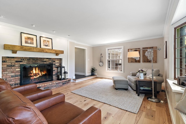 506 Aberdeen Rd, Frankfort, IL 60423 - living area with ornamental molding, light wood finished floors, a fireplace, and baseboards