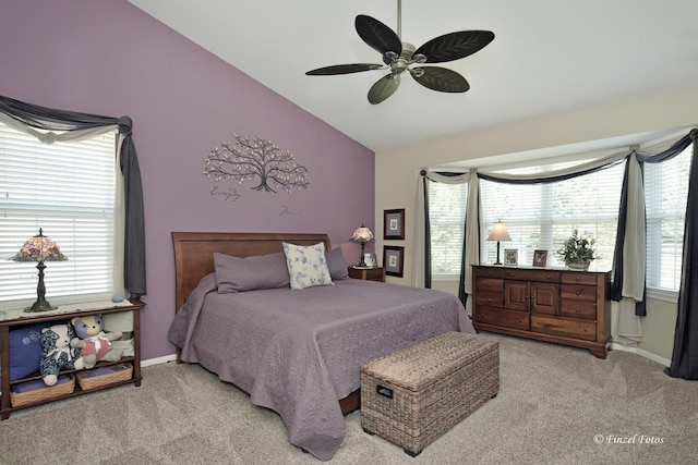 459 E Amberside Dr, Elgin, IL 60124 - bedroom with lofted ceiling, light carpet, and ceiling fan