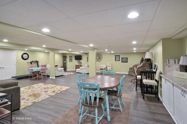 459 E Amberside Dr, Elgin, IL 60124 - dining room with dark wood-style floors, a paneled ceiling, and recessed lighting