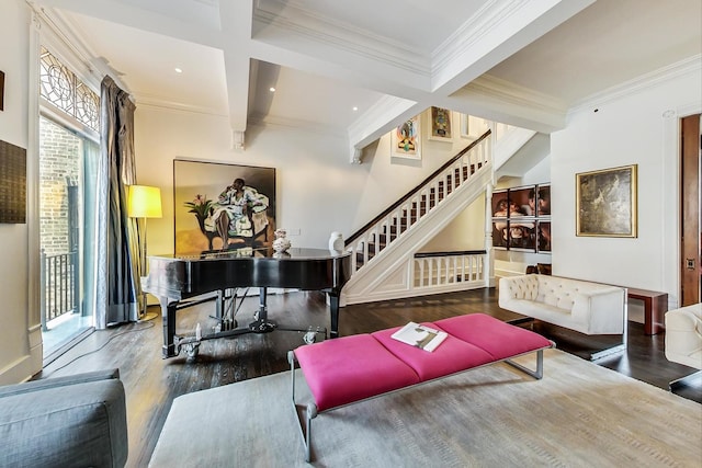 351 W Belden Ave, Chicago, IL 60614 - living area featuring wood finished floors, ornamental molding, and stairs