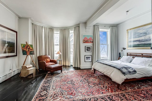 351 W Belden Ave, Chicago, IL 60614 - bedroom with ornamental molding, a baseboard radiator, and dark wood finished floors